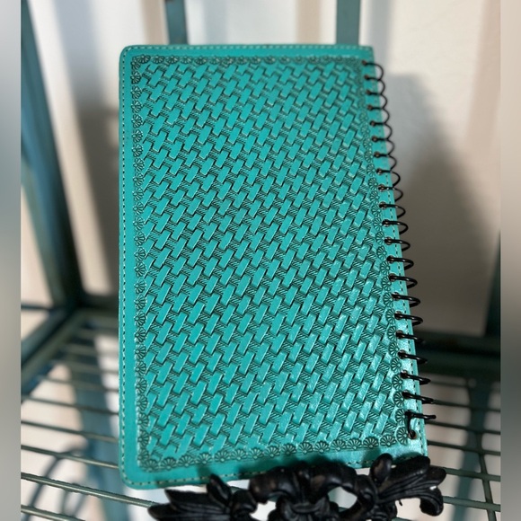 New Tooled Genuine Leather Diary Journal Notebook Boho Western Skull Turquoise - Picture 3 of 3